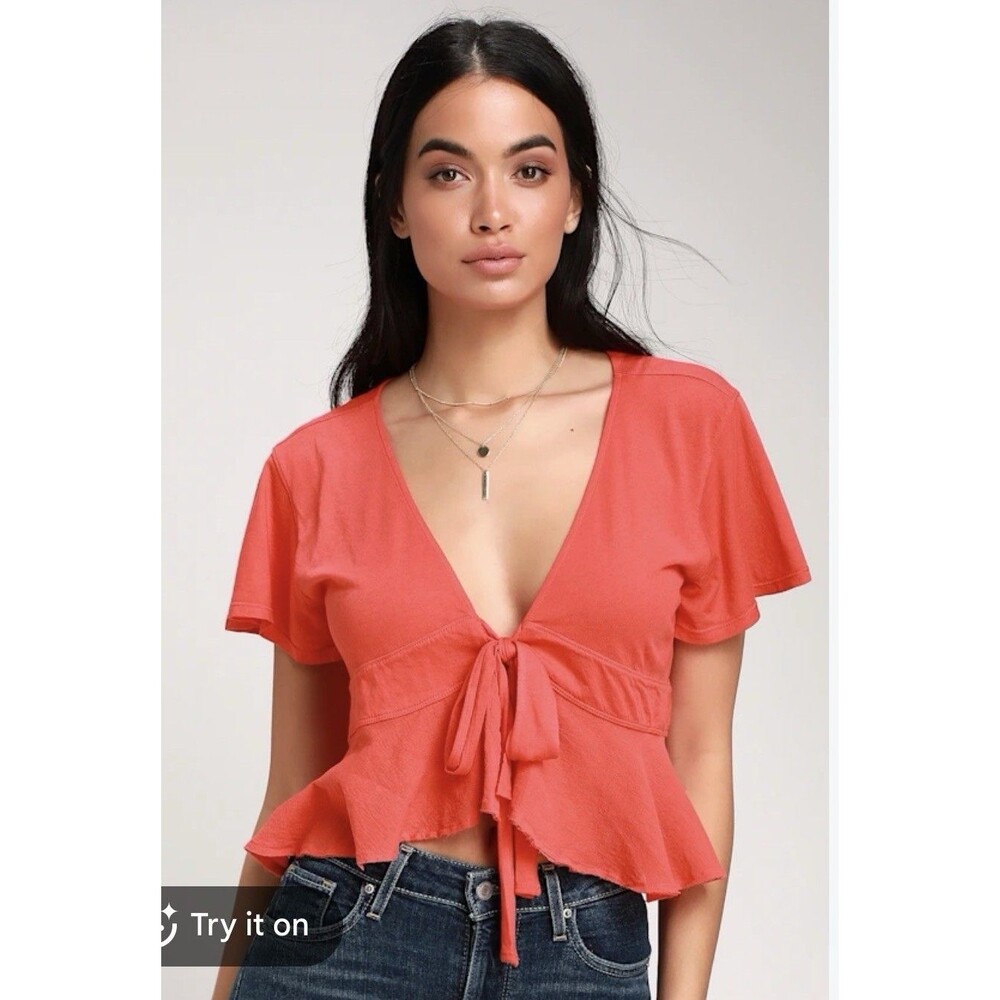 Women’s Free People We The Free Knot Me Tie-Front Cropped Shirt Size M